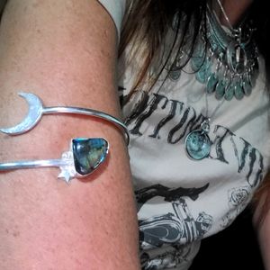 Sterling Silver Labradorite UPPER ARM CUFF ADJUSTABLE OOAK BOHO GYPSY .925 .999